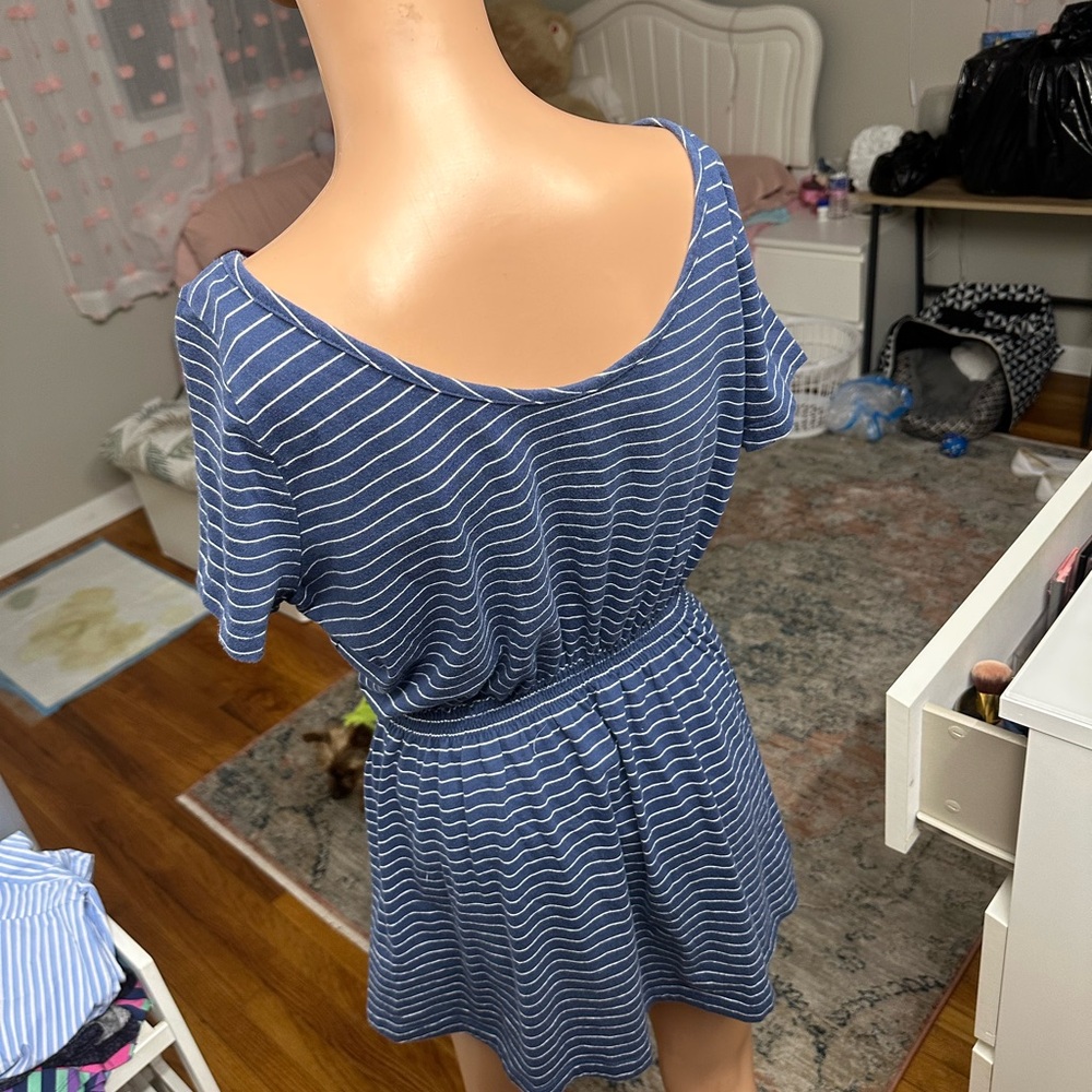 Top blouses Marks & Spencer Blue and White Blouse with Off-the-Shoulder Necklin